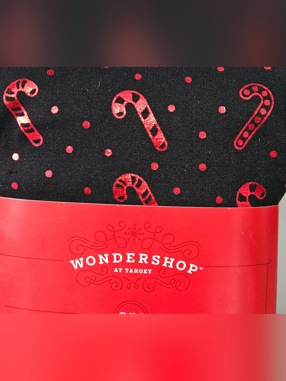 Black Fleece Lined Leggings w/ Red Metallic Candy Canes (Girls Size S/M 4-10) - Picture 2 of 3